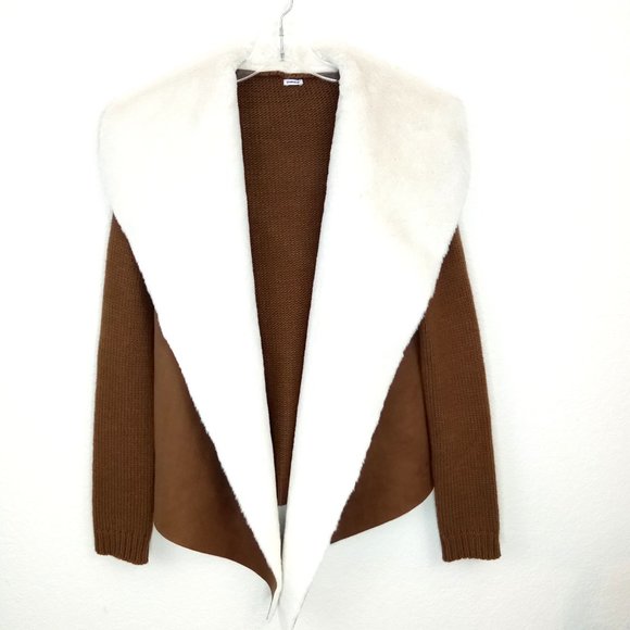 Pimkie Sz Medium Faux Fur Wool Blend Knit Open Front Cardigan Sweater - Picture 1 of 14